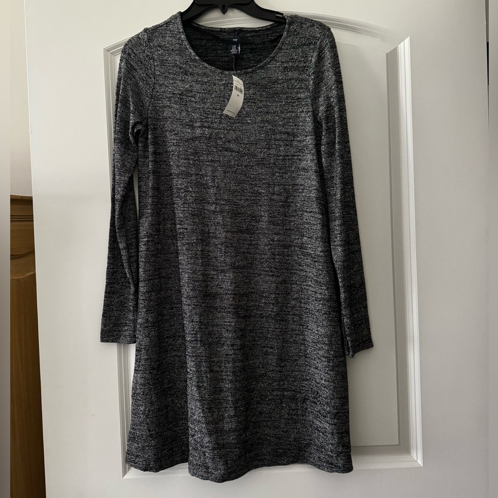 Gap Factory Silver Sparkle Long Sleeve Dress